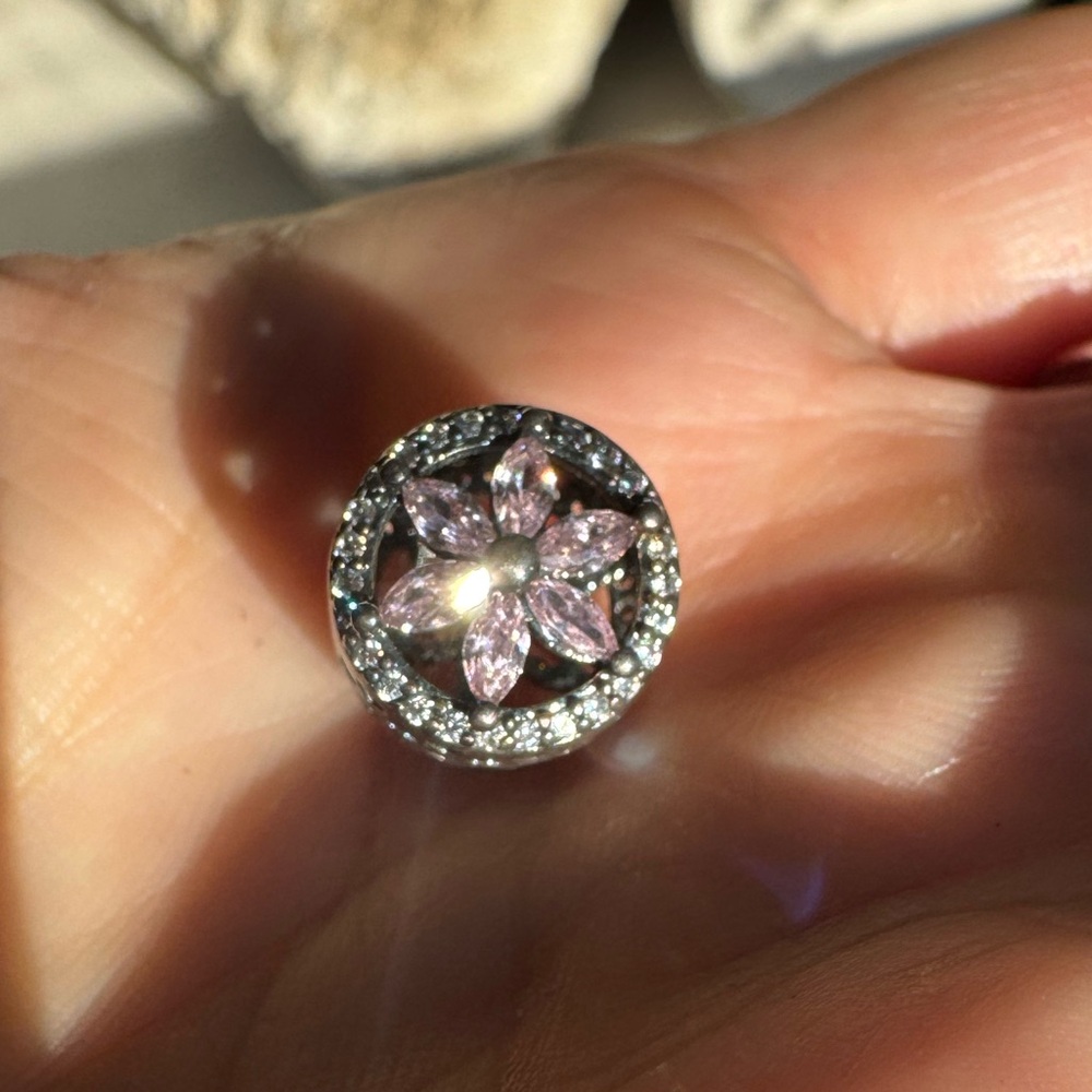 Sterling Silver and Pink Crystal Floral Charm Bead